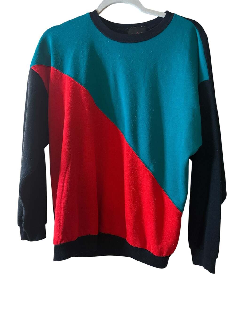 Vintage 90s Andover Colorblock Crewneck Sweatshirt Red Teal Black Large